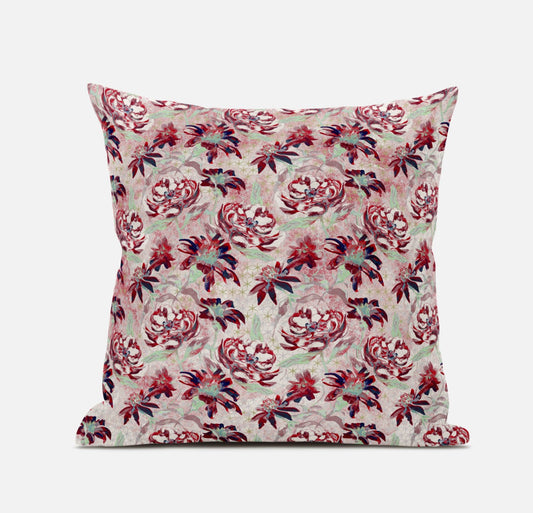 Red White Roses Suede Pillow