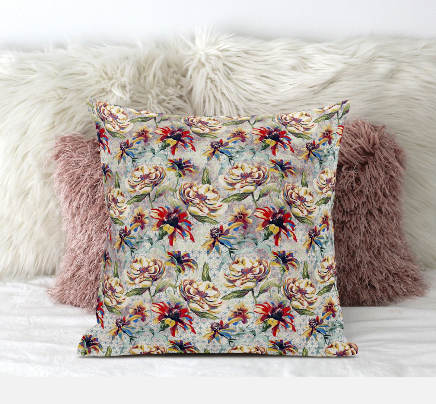 Red Yellow Roses Suede Pillow