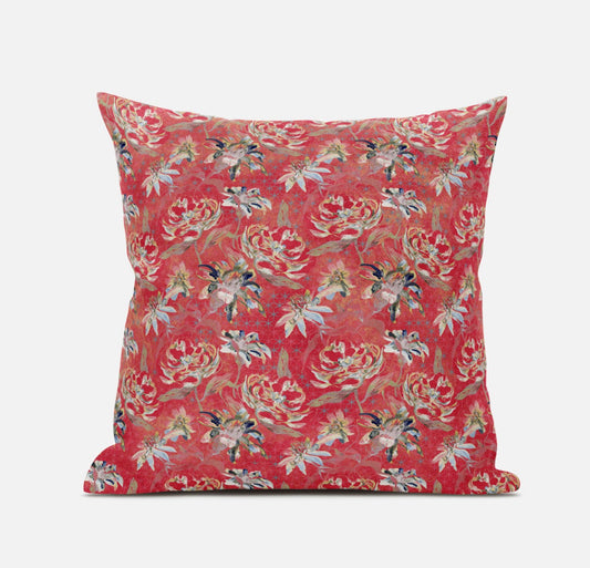 Salmon Red Roses Suede Pillow