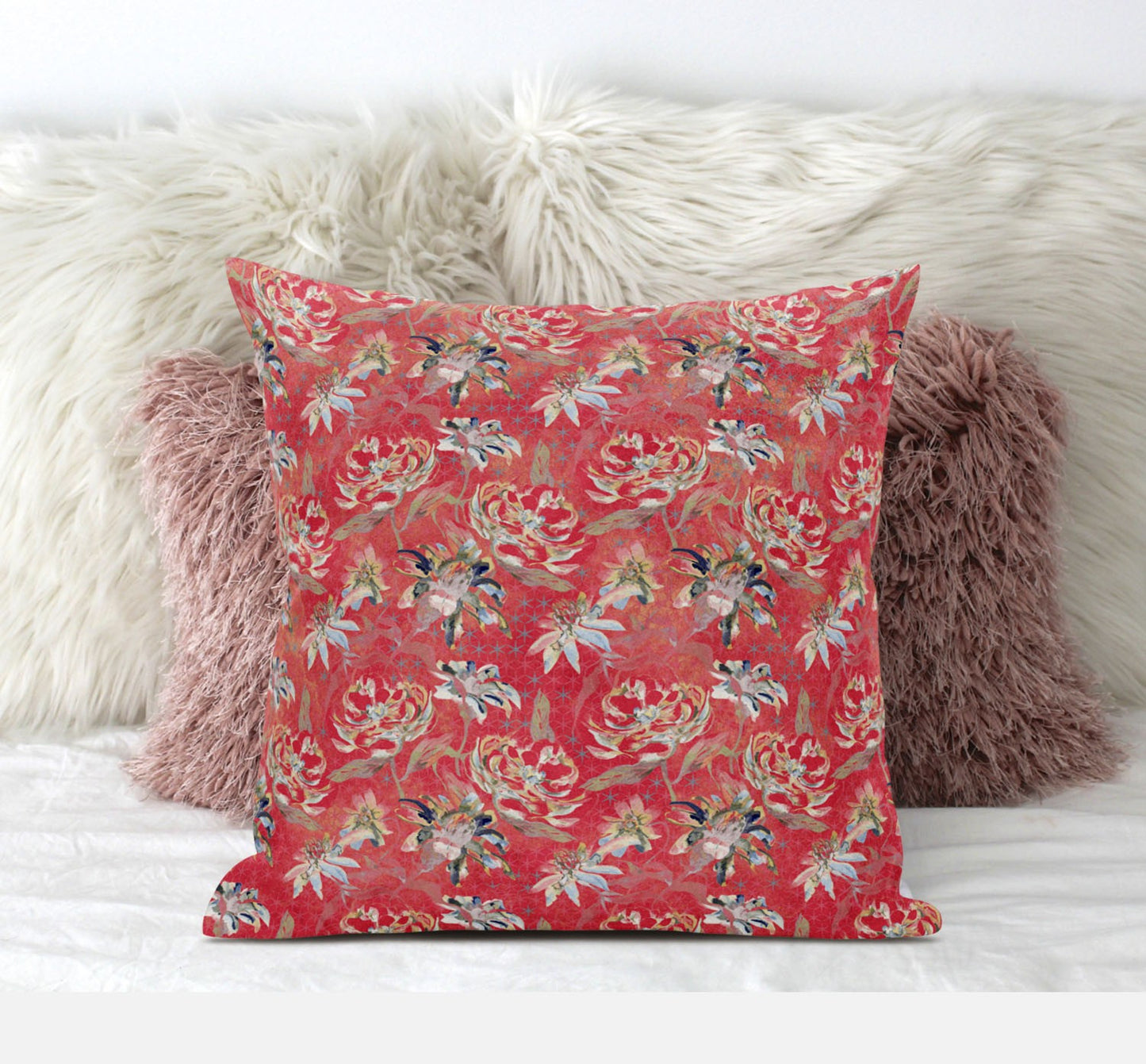 Salmon Red Roses Suede Pillow