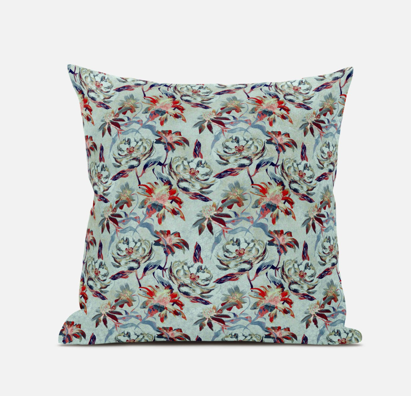 Red Aqua Roses Suede Pillow