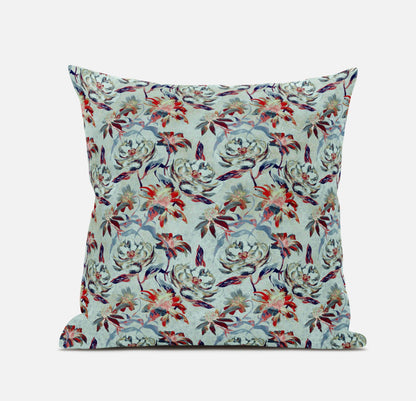 Red Aqua Roses Suede Pillow