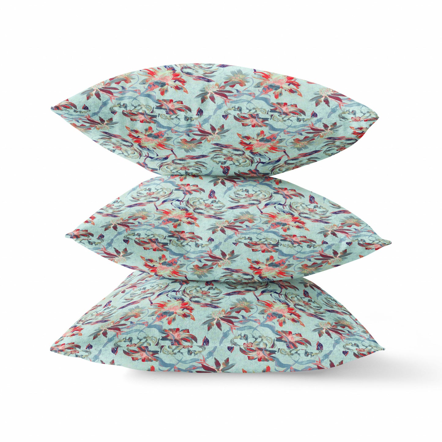 Red Aqua Roses Suede Pillow