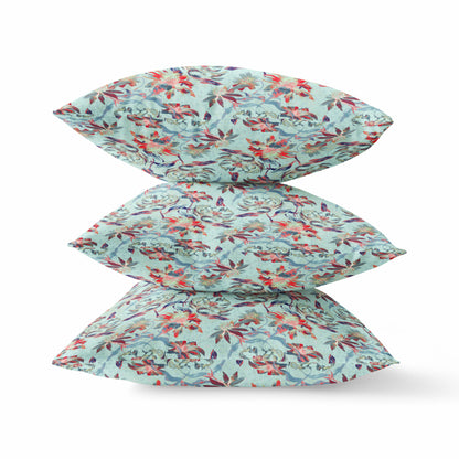 Red Aqua Roses Suede Pillow
