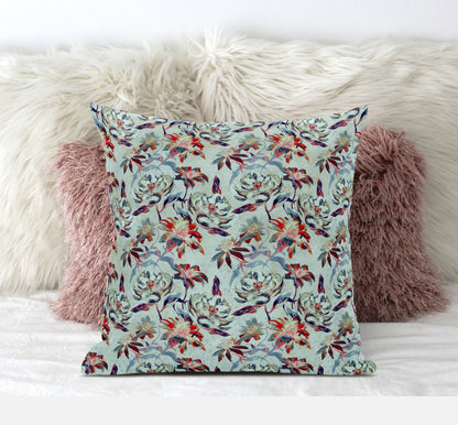 Red Aqua Roses Suede Pillow