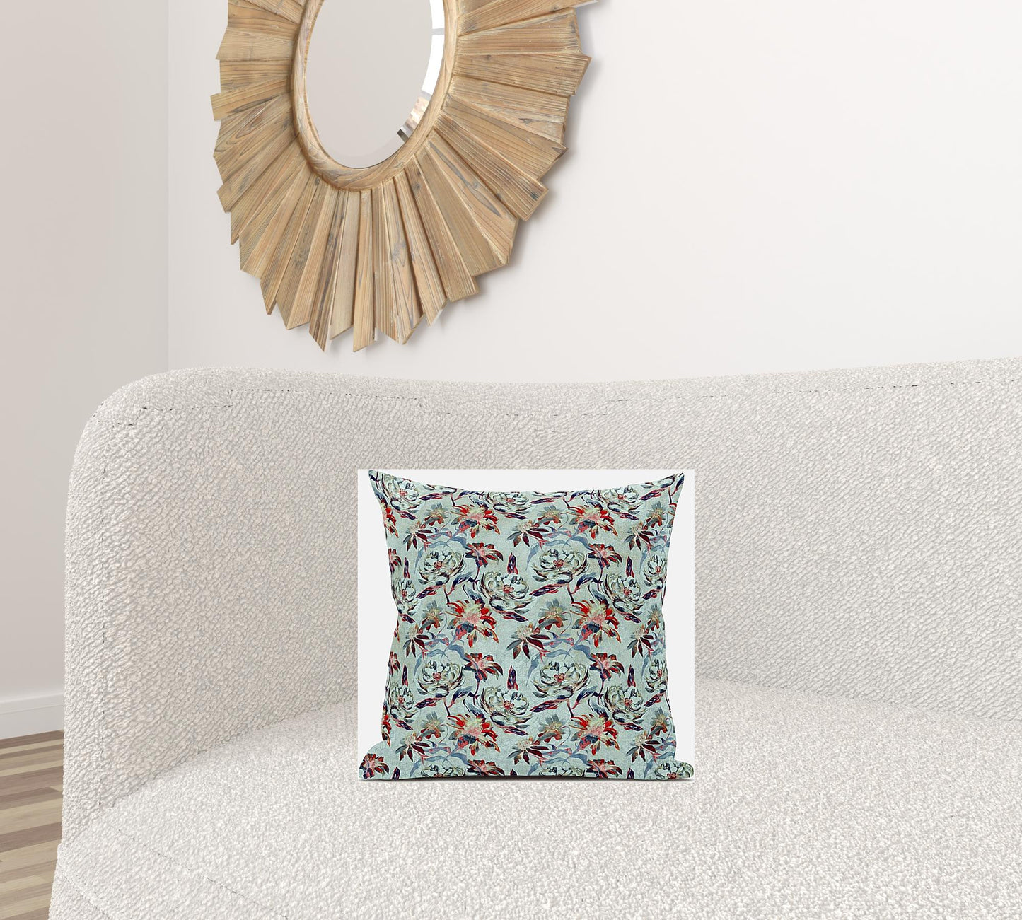 Red Aqua Roses Suede Pillow