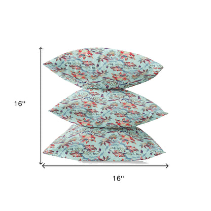Red Aqua Roses Suede Pillow