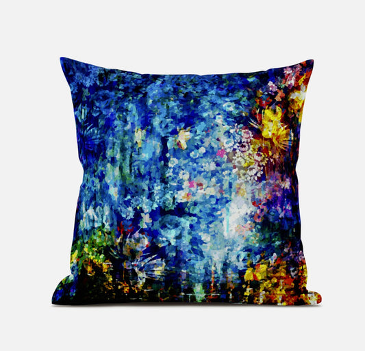 Bright Blue Yellow Springtime Suede Pillow