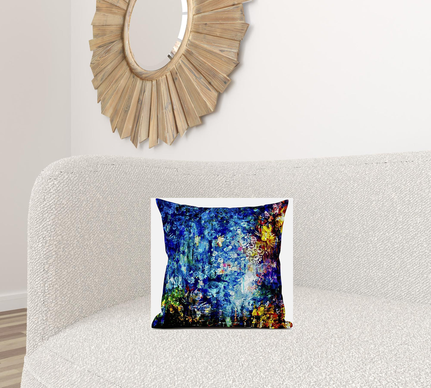 Bright Blue Yellow Springtime Suede Pillow