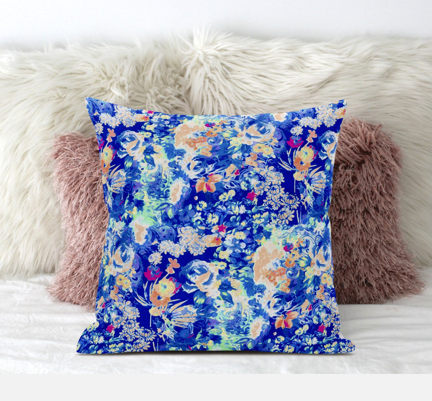 Bright Blue Springtime Suede Pillow