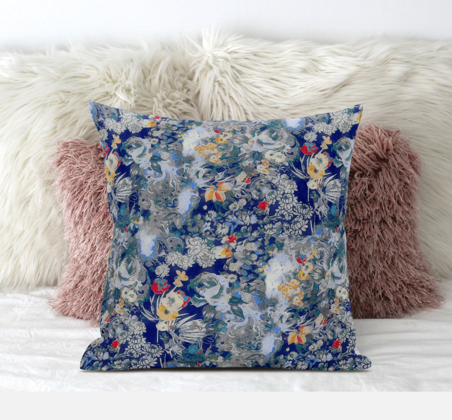 Blue Gray Springtime Suede Pillow