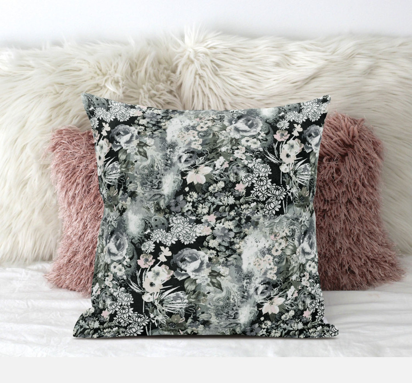 Gray White Springtime Suede Pillow