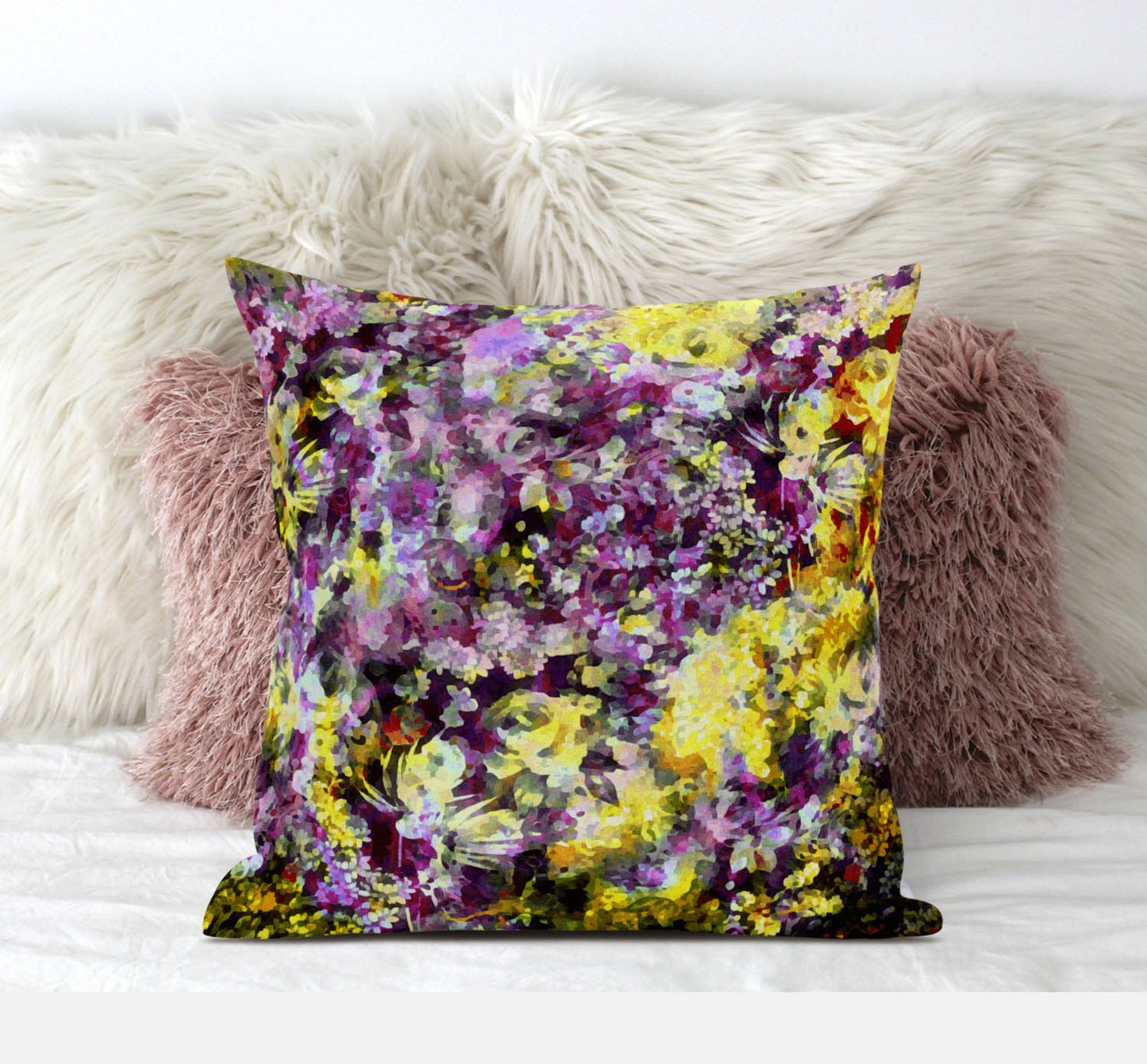 Purple Yellow Springtime Suede Pillow