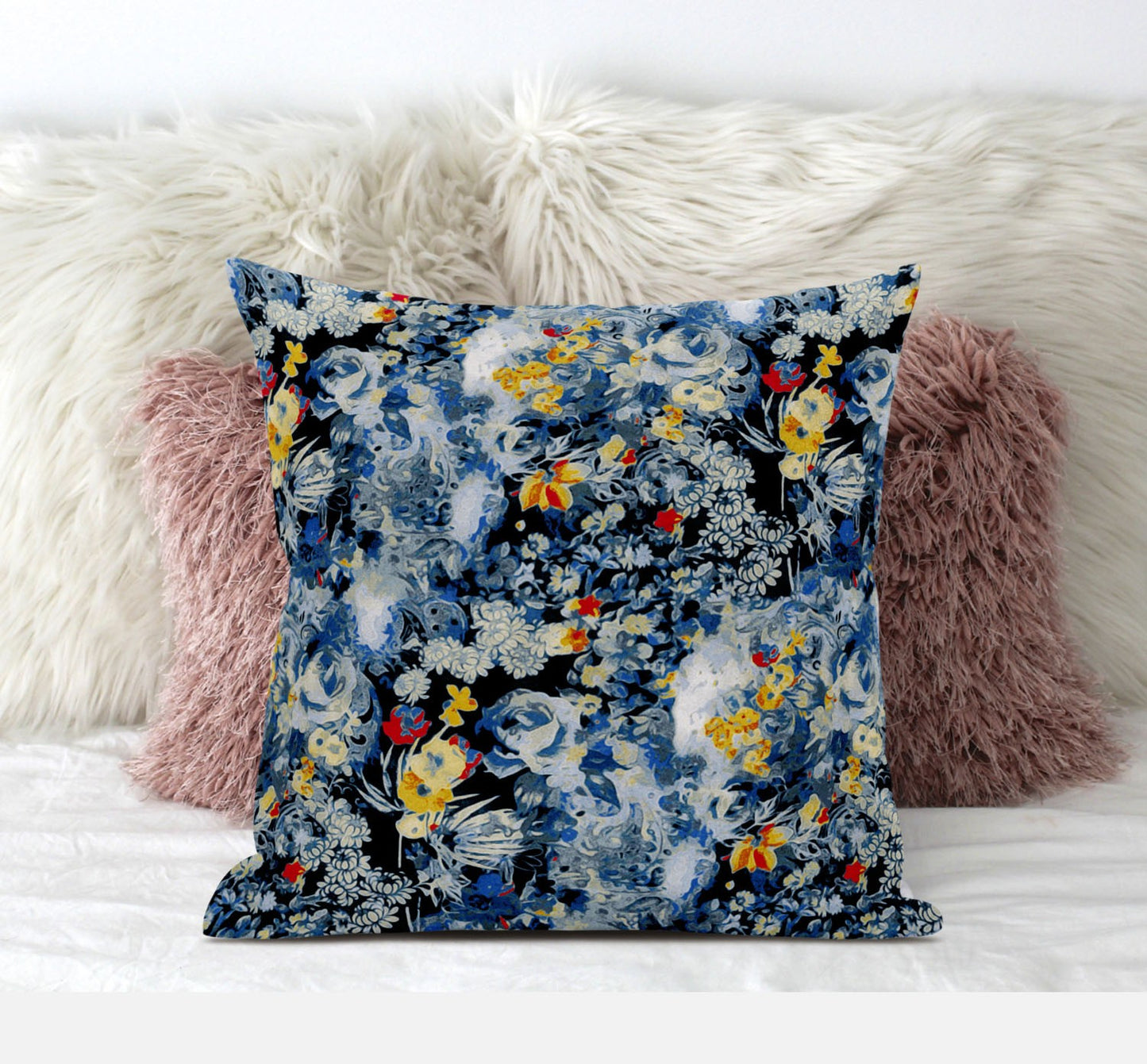 Blue Yellow Springtime Suede Pillow