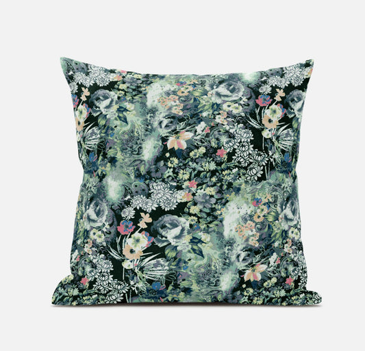 Green Black Springtime Suede Pillow