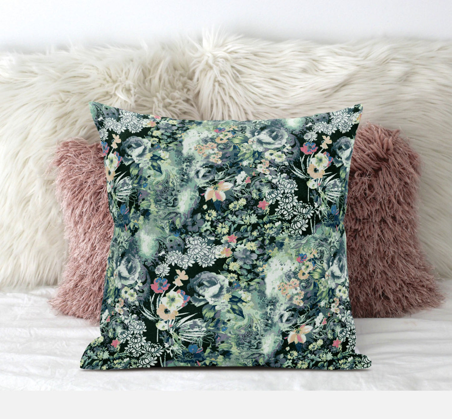 Green Black Springtime Suede Pillow