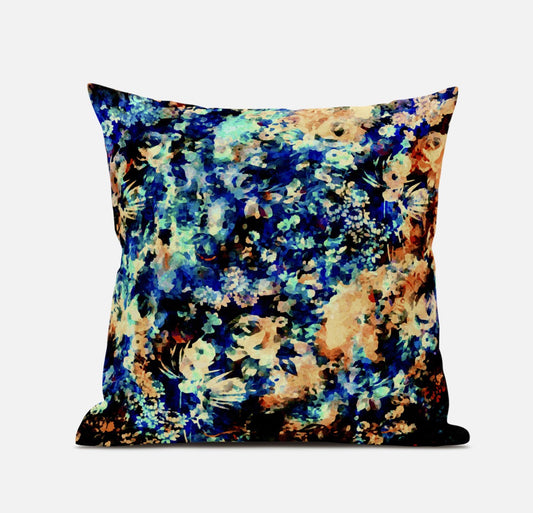 Orange Blue Springtime Suede Pillow