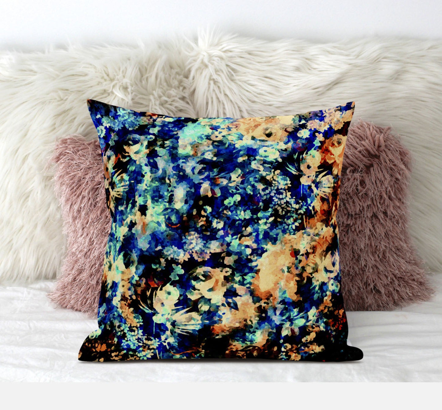 Orange Blue Springtime Suede Pillow