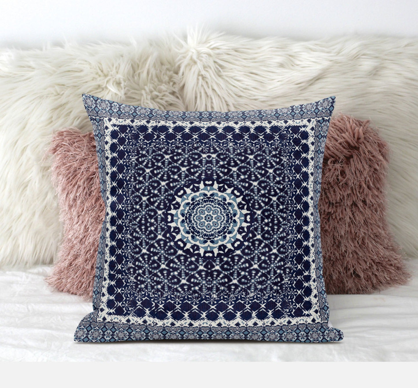 Indigo Blue Holy Floral Suede Pillow