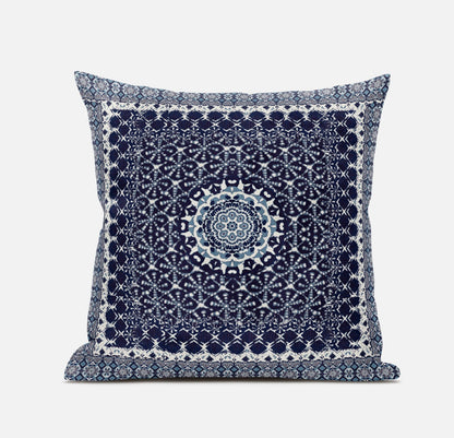 Indigo Blue Holy Floral Suede Pillow
