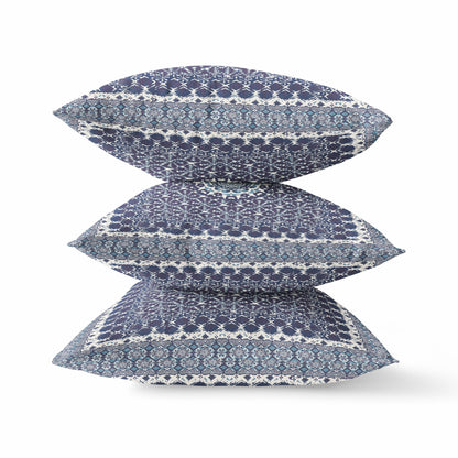 Indigo Blue Holy Floral Suede Pillow