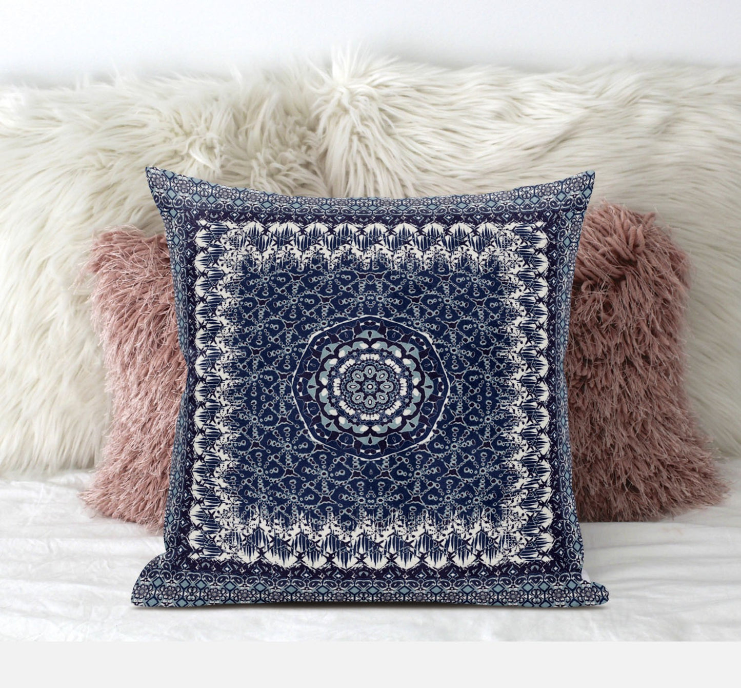 Indigo White Holy Floral Suede Pillow