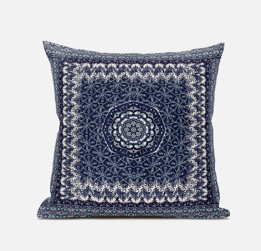 Indigo White Holy Floral Suede Pillow