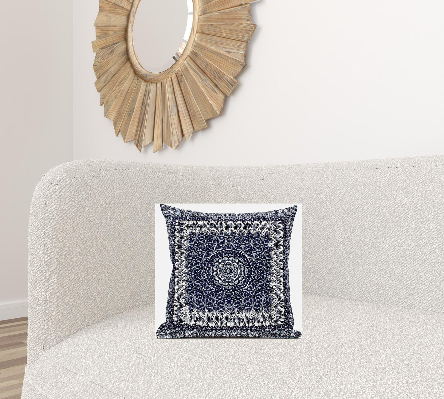 Indigo White Holy Floral Suede Pillow