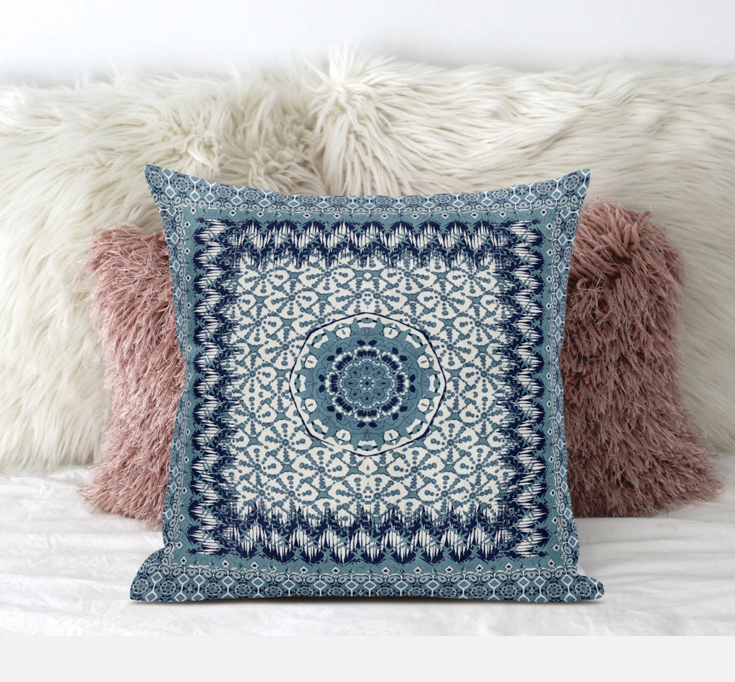 Blue White Holy Floral Suede Pillow