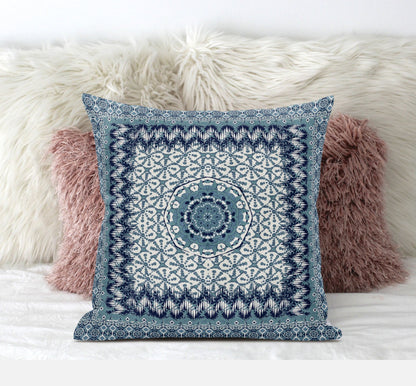 Blue White Holy Floral Suede Pillow