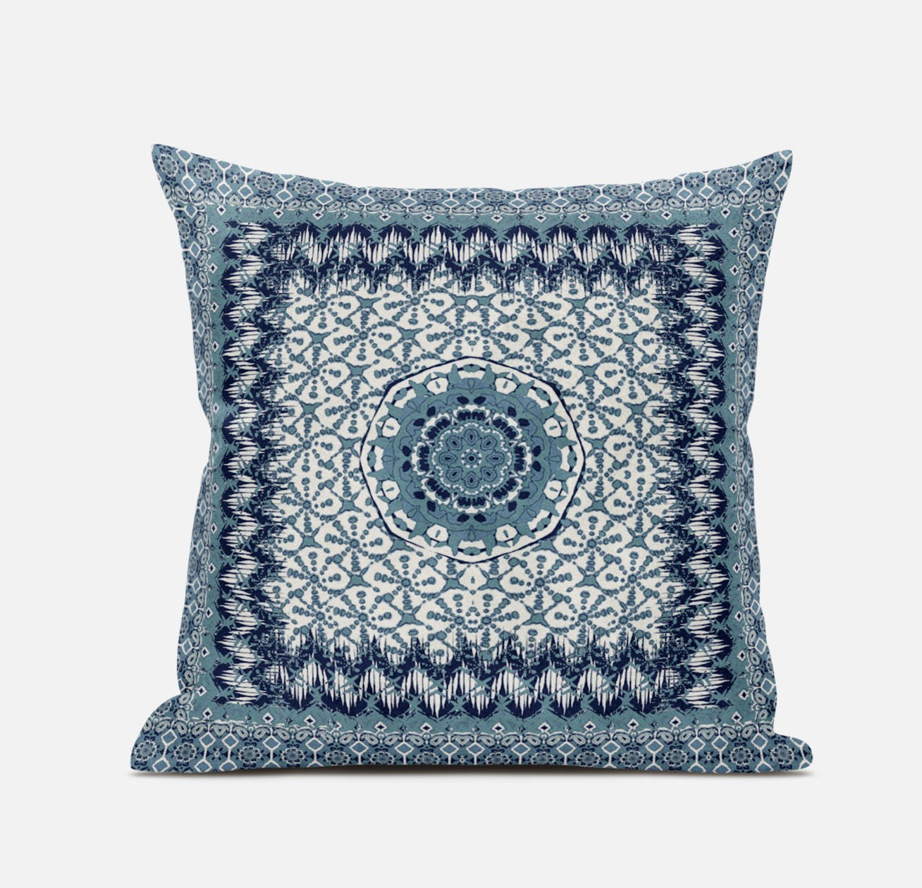 Blue White Holy Floral Suede Pillow