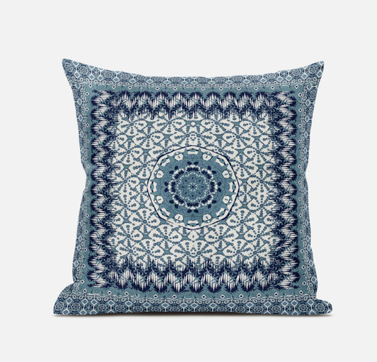 Blue White Holy Floral Suede Pillow