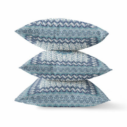 Blue White Holy Floral Suede Pillow