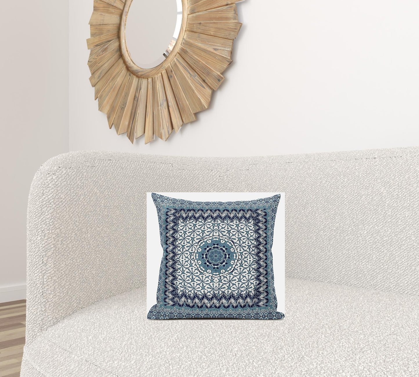 Blue White Holy Floral Suede Pillow