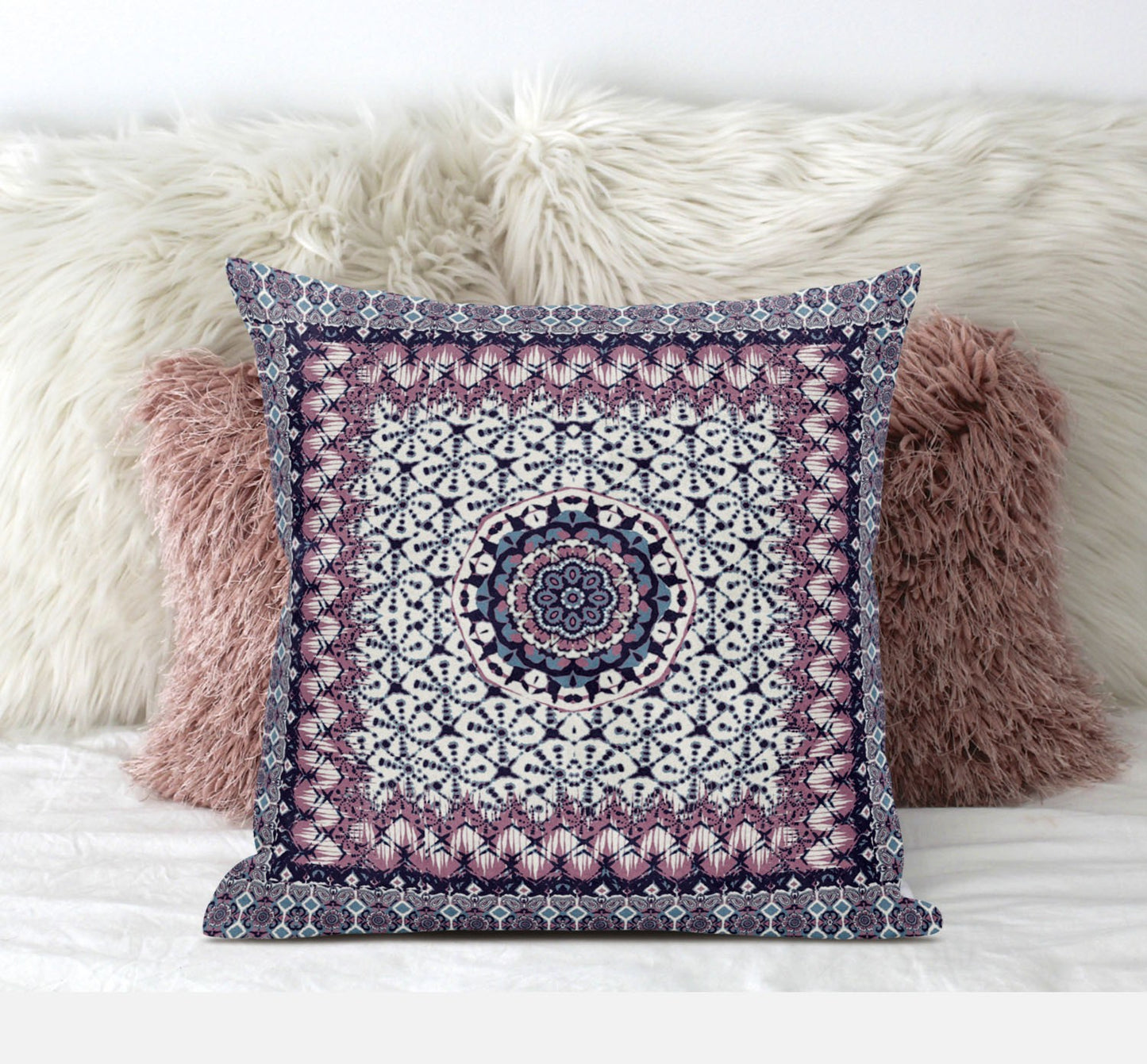 Pink Gray Holy Floral Suede Pillow