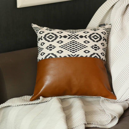 Brown Geometric Handmade Faux Leather Pillow