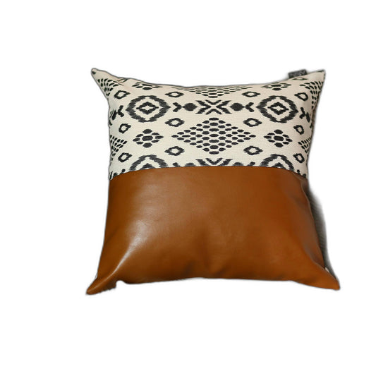 Brown Geometric Handmade Faux Leather Pillow