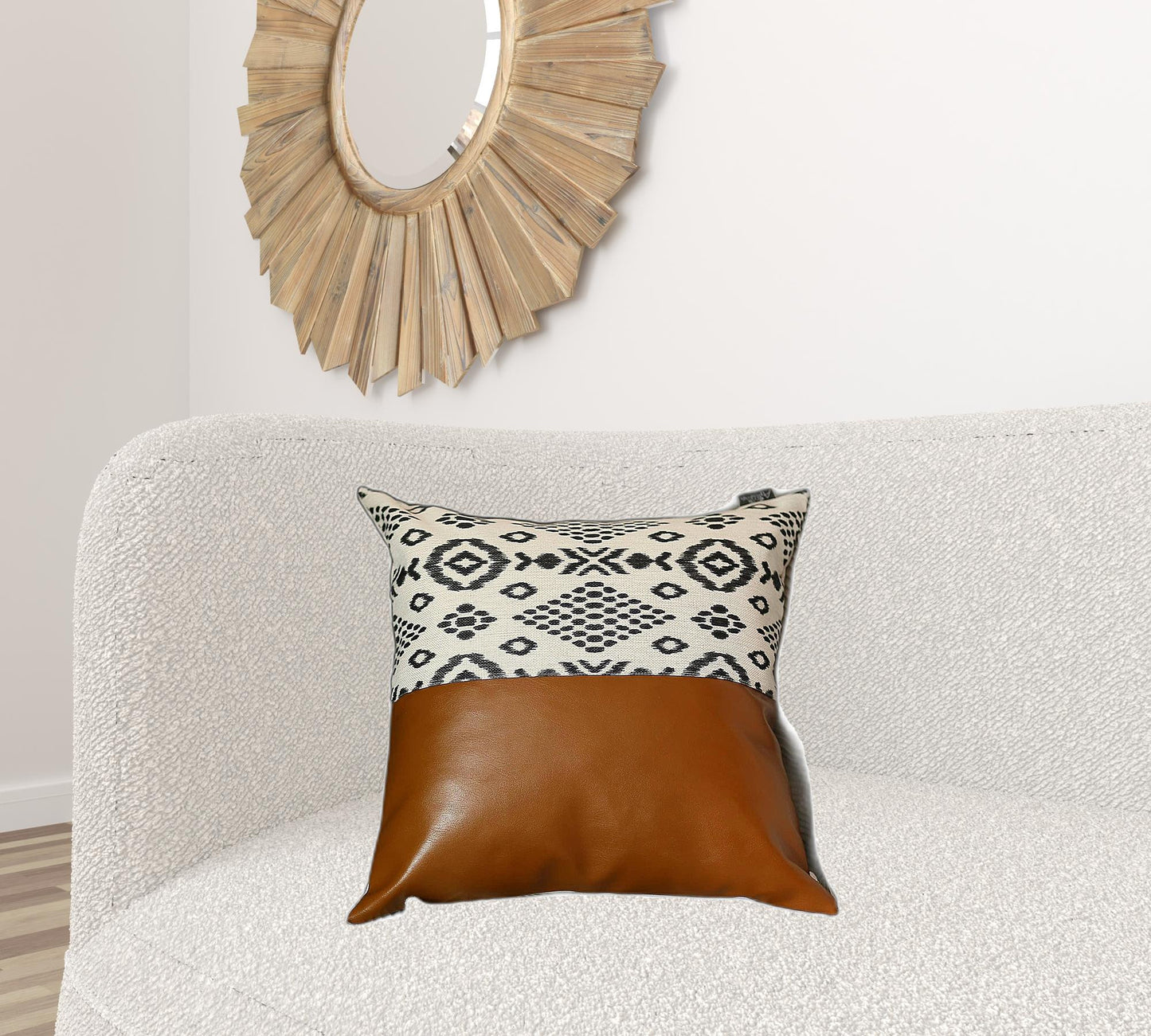 Brown Geometric Handmade Faux Leather Pillow