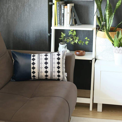 Navy Blue Faux Leather Diamond Pillow