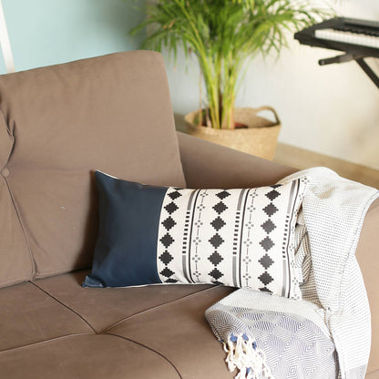 Navy Blue Faux Leather Diamond Pillow