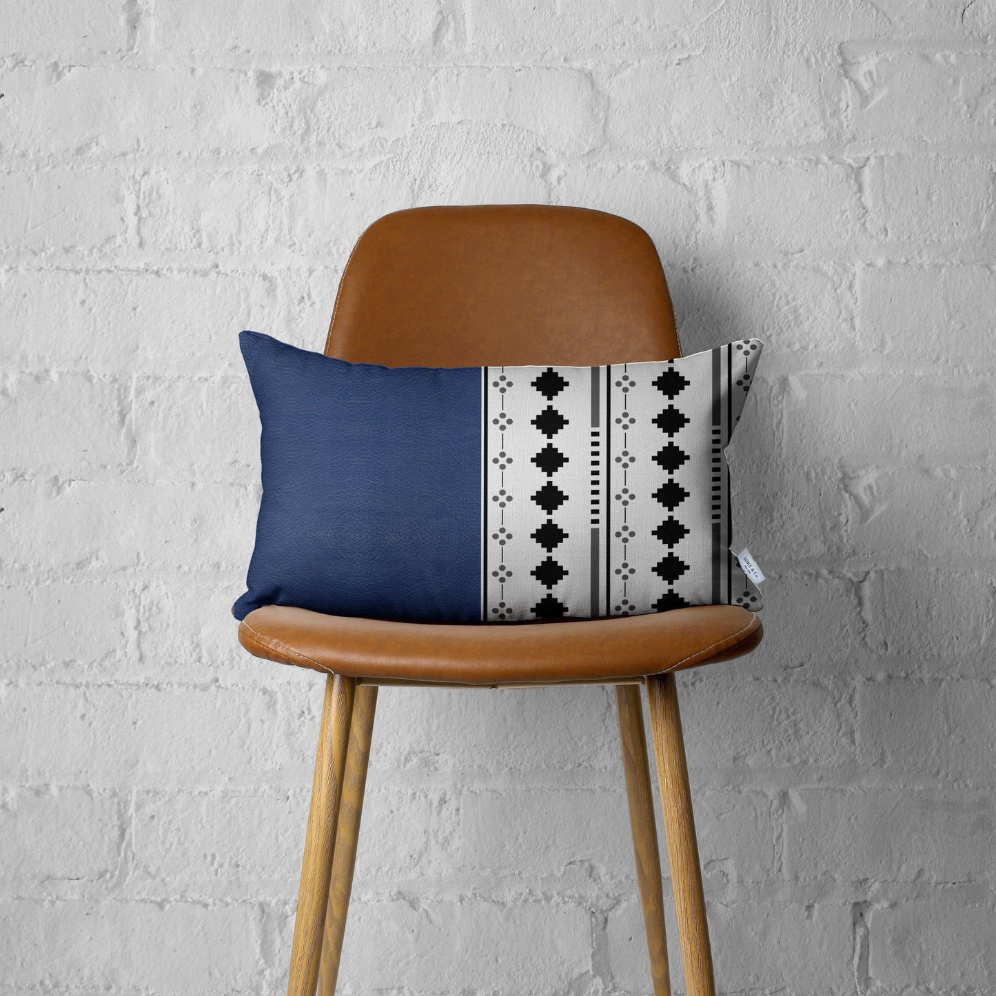 Navy Blue Faux Leather Diamond Pillow