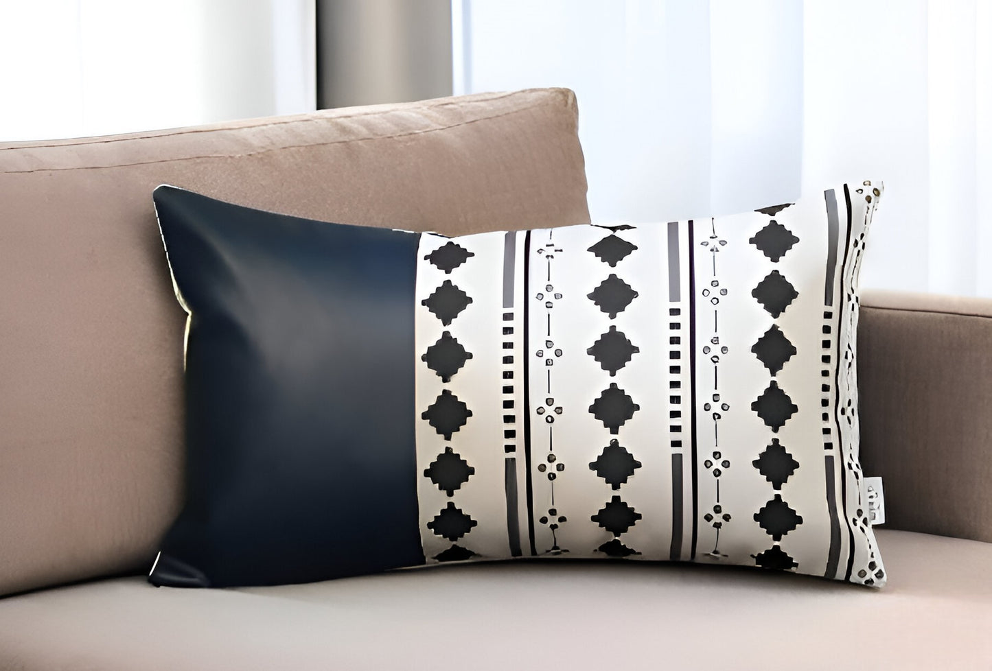 Navy Blue Faux Leather Diamond Pillow