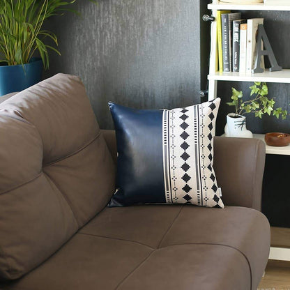 Navy Blue & White Diamond Handmade Faux Leather Pillow