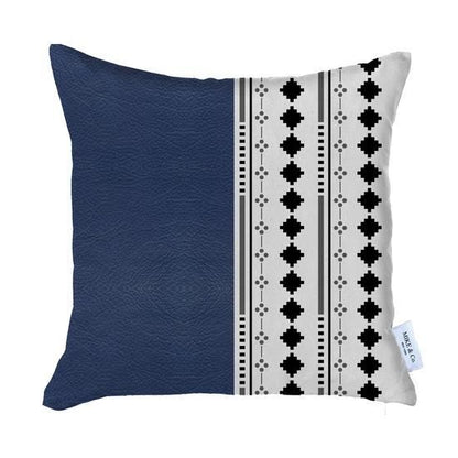 Navy Blue & White Diamond Handmade Faux Leather Pillow