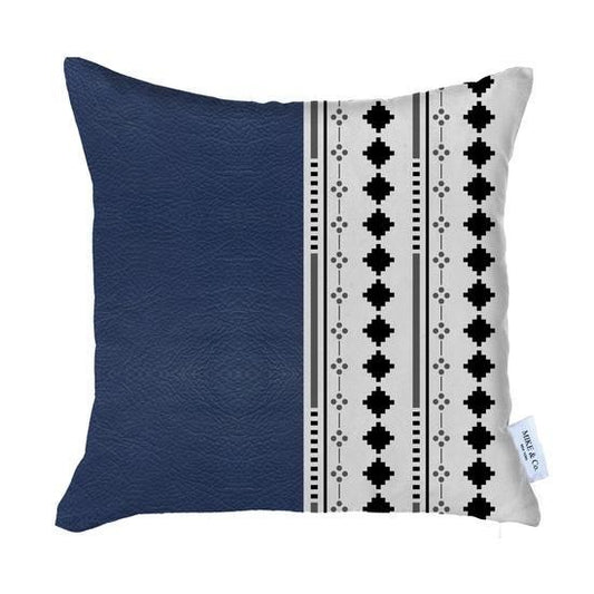 Navy Blue & White Diamond Handmade Faux Leather Pillow