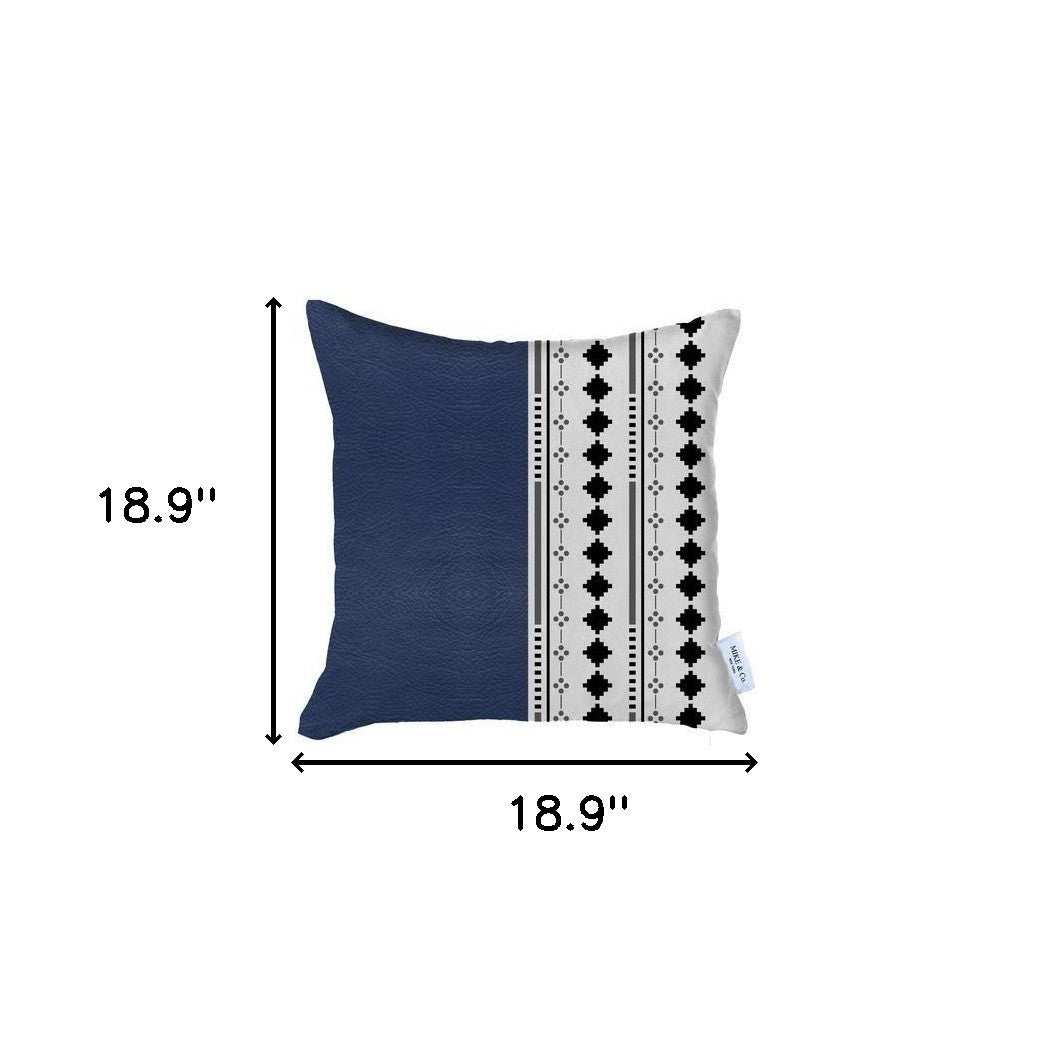 Navy Blue & White Diamond Handmade Faux Leather Pillow