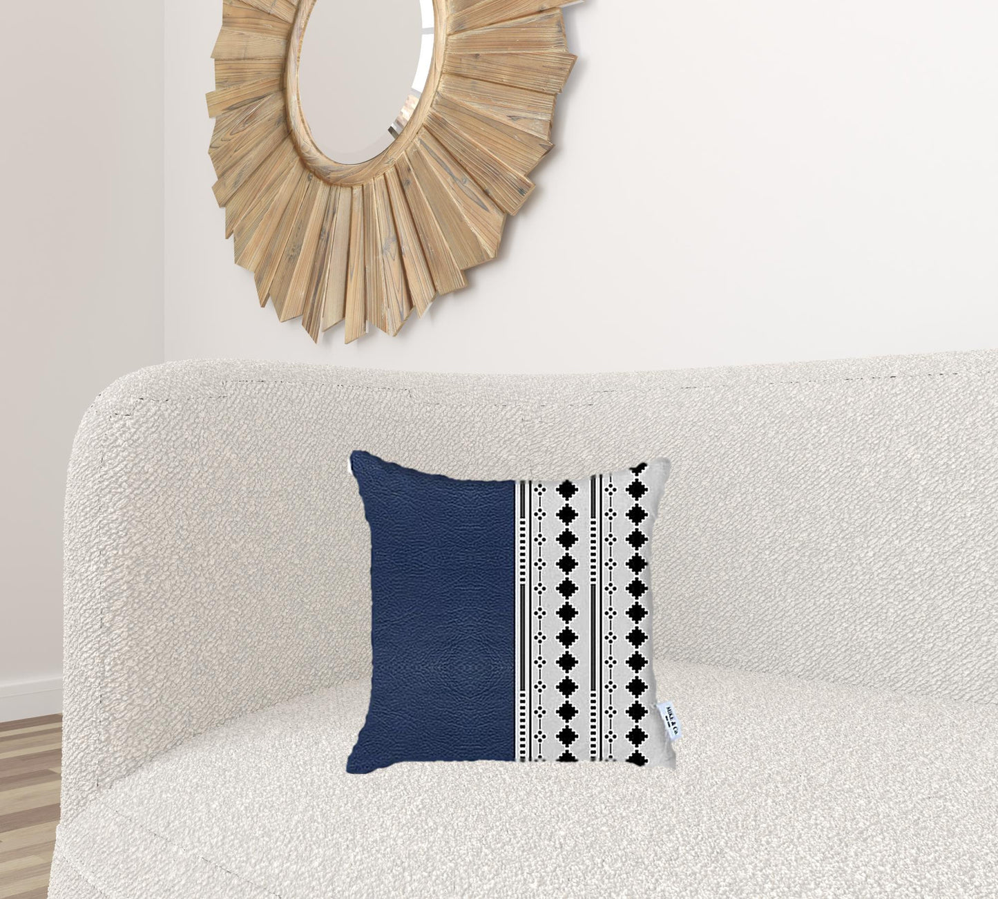 Navy Blue & White Diamond Handmade Faux Leather Pillow