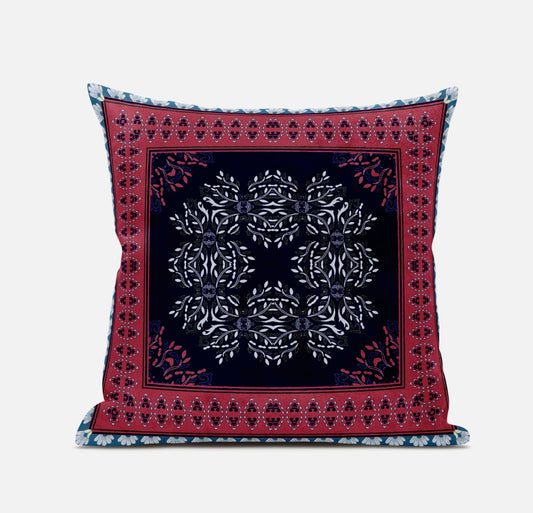 Red Black Geometric Suede Pillow
