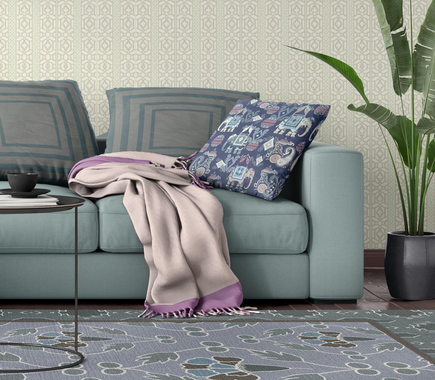 Blue & Gray Paisley Suede Pillow