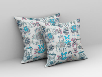 Beige & Blue Paisley Suede Pillow
